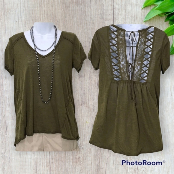 Taylor & Sage Tops - Taylor & Sage olive green back lace up top